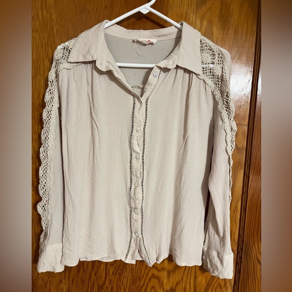 Mazik Tops - Mazik Cream Lace-Accent Blouse